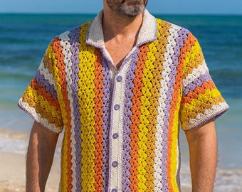 Handmade Crochet Striped Shirt: Retro Boho Festival Top