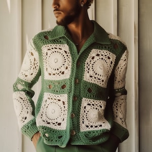 Crochet Male Cardigan, Crochet Cardigan, Granny Square Cardigan, Boho Shirt, Shirt For Men, Handmade Cardigan, Oversized Shirt
