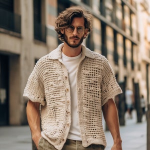 Handmade Summer Shirt For Men, Crochet Shirt, Unisex Shirt, Crochet Overshirt, Vintage Crochet Shirt, Crochet Beach Shirt