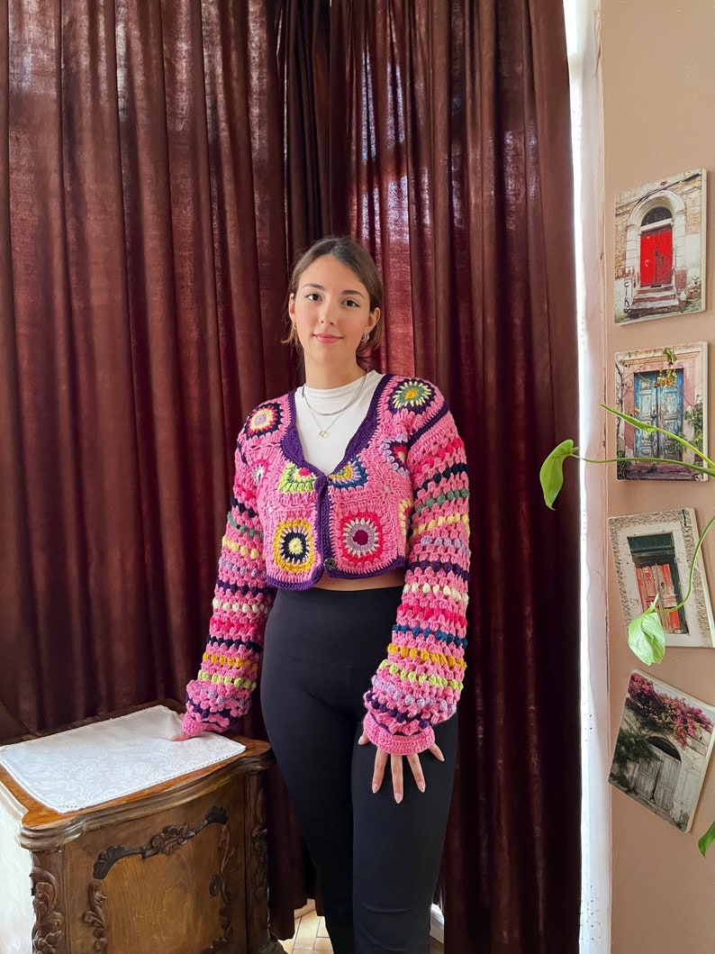 Pink Cardigan Boho Jacket Chunky Pink Cardigan Cozy Pink Cardigan Crochet Cardigan Knitted Cozy Cardigan Gift For Her image 2