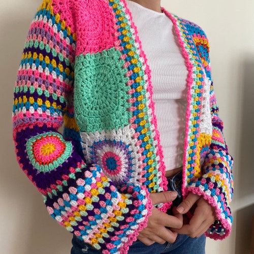 Colorful Boho Cardigan Crochet Jacket Yarn Rainbow - Etsy