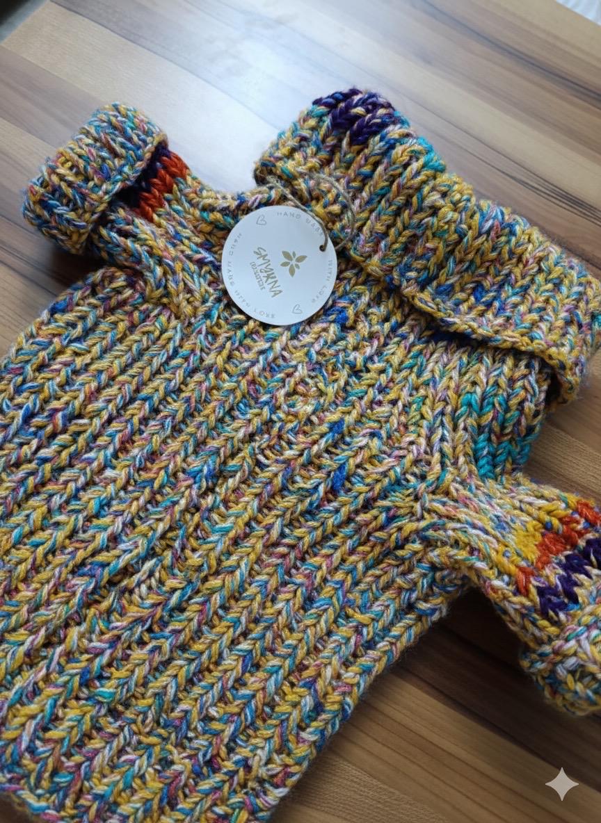 手作りかぎ針編みのカラフルな犬用セーター：レインボーニットのペット