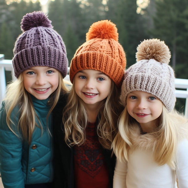 Handmade Kids Pom-Pom Beanie, Custom Colorful Knit Hat, Cozy Children's Winter Cap, Crochet Beanie, Kid's Beanie, Handknit Cap