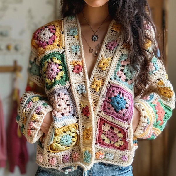 Hand Knit Pastel Patchwork Spring Cardigan by all week long main image 1