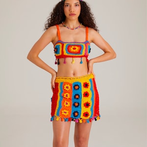 Crochet Skirt and Crop Top | Handmade Set | Knitted Set | Crochet Set | Boho Knit Skirts | Crochet Two Piece | Custom Tops
