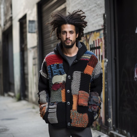 Granny Square Cardigan Patchwork Men Cardigan Crochet Unisex Cardigan Granny Square Jacket Handmade Unisex Cardigan Boho Cardigan Etsy