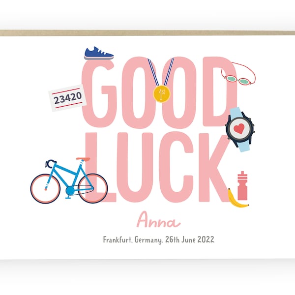 Personalised Good Luck Triathlon Card | Swim Bike Run | Celebration | Sport | Ironman | 70.3 | Half Marathon | Made in the UK