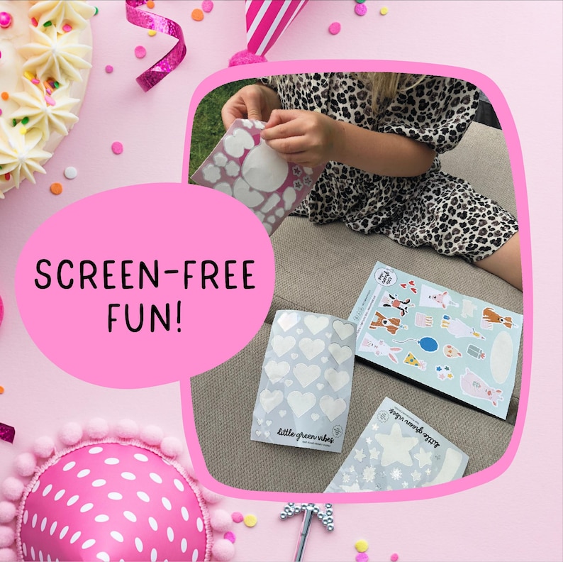 Child peeling unicorn sticker sheet, screen-free fun for kids aged 3 to 8, ideal party bag filler, plastic free