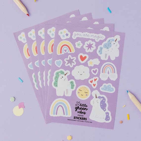 Unicorn Party Bag Fillers | Sticker Sheets for Kids | Plastic-Free Party Favours | Ages 3–8
