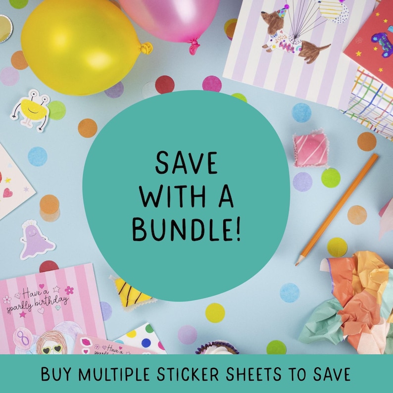 Unicorn party bag sticker sheets available in 5, 10 and 20 packs — buy in bulk and save, from £1.10 per child