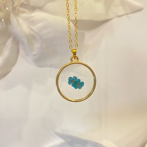 Blue Forget Me Not Necklace | Handmade Jewelry | Real Pressed Flowers | Resin Necklace | Dried Flowers | 18in Chain Necklace