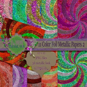 10 Digitale Farbfolie Twirl 12x12 JPEG Papiere SET 2 mit metallischem Texturdesign bei 300DPI für hohe Qualität gespeichert
