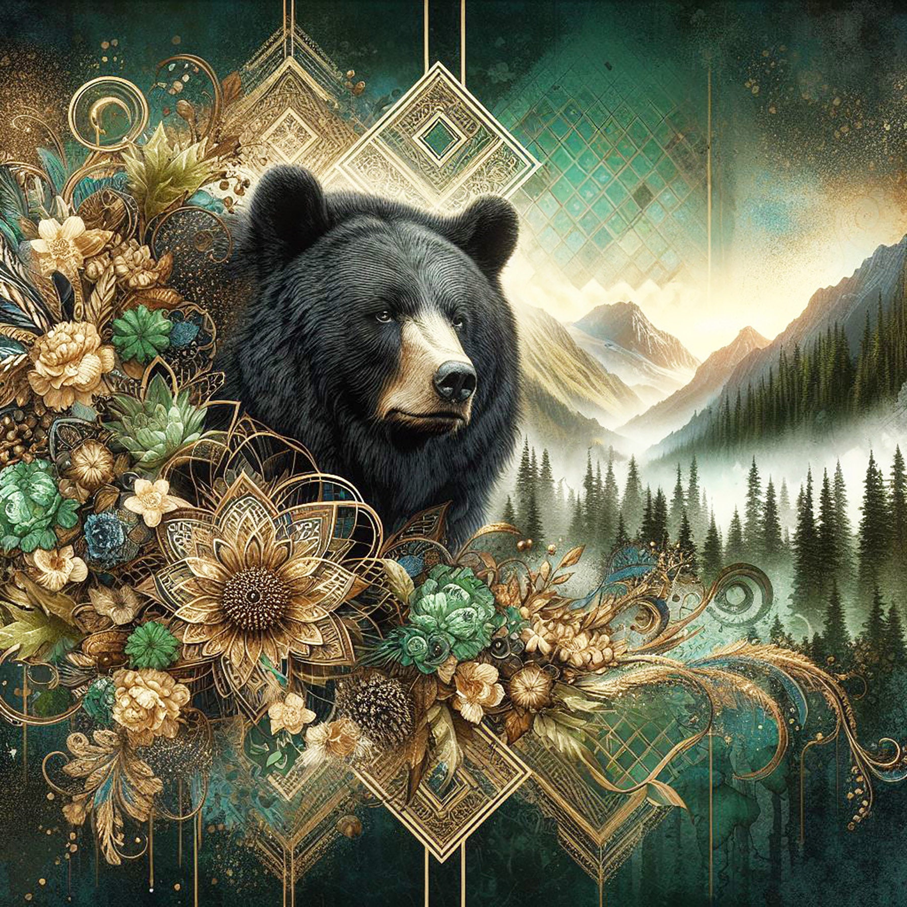 Art and Button Printable - Floral Bears Set 01 - Etsy