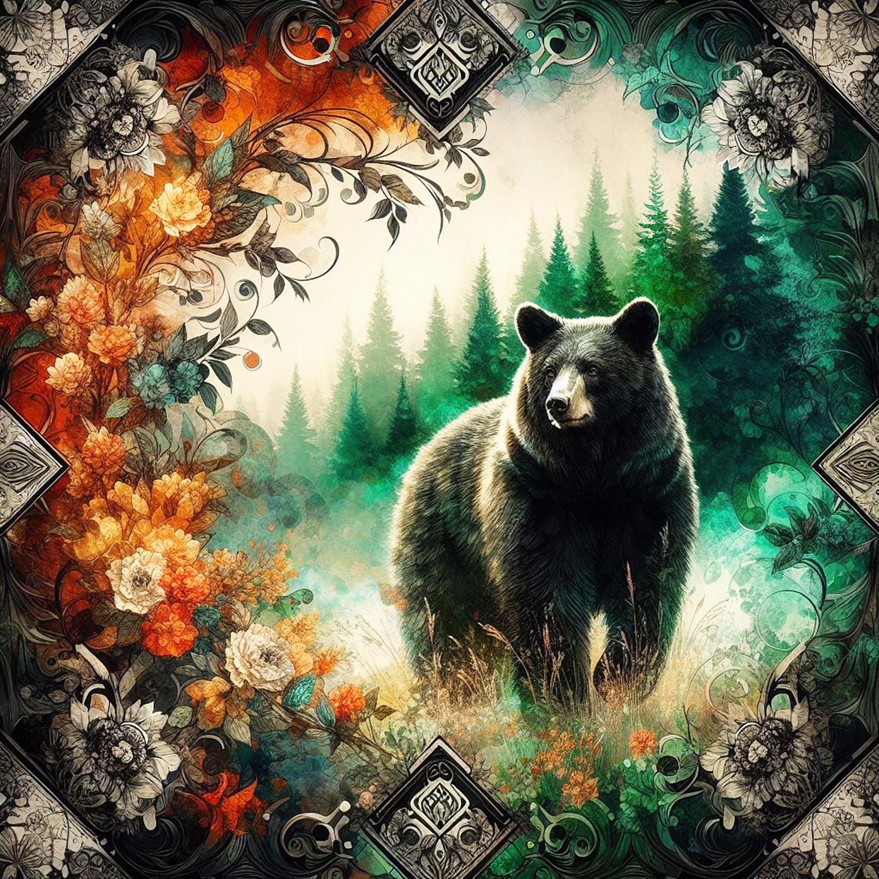 Art and Button Printable - Floral Bears Set 01 - Etsy