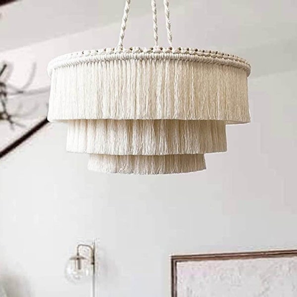 Boho light. Fringe Chandelier, Tassel Lamp Shade 40 cm width/30cm height Macrame Chandelier, Bohemian Chandelier, Tassel Chandelier