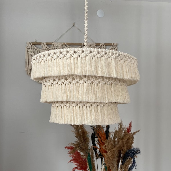 Boho light. Fringe Chandelier, Tassel Lamp Shade 60 cm width/40cm height Macrame Chandelier, Bohemian Chandelier, Tassel Chandelier