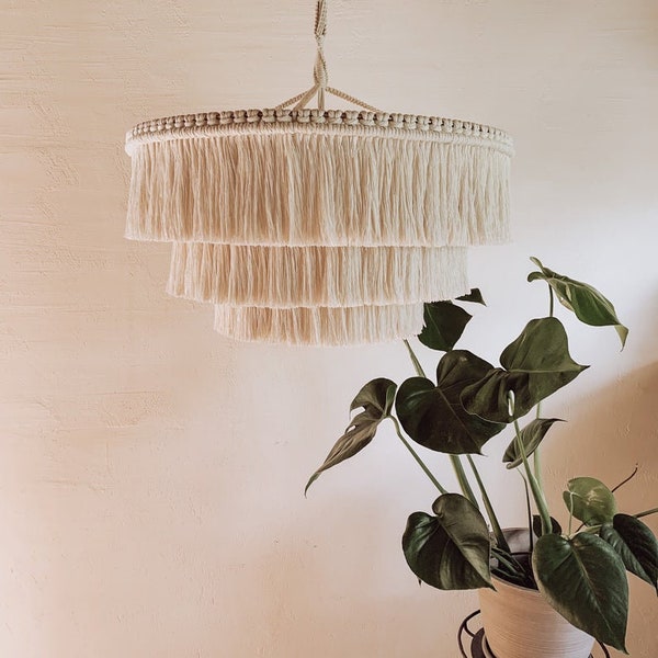 Boho light. Fringe Chandelier, Tassel Lamp Shade, Macrame Chandelier, Bohemian Chandelier, Tassel Chandelier