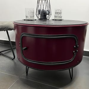 Barrel furniture coffee table minibar made from an oil drum, side table made of steel, loft furniture barrel bar, bar cabinet wooden barrel, home decor, barrel cabinet