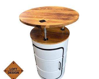 Barril barril baril gabinete loft industrial étagère mesa de madera mesa de centro mesa de whisky estante de madera coffetable loop table tablón hecho a mano jardín hormigón