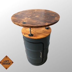 Barrel Fassmöbel Loftmöbel Stehtisch table Gift Geschenk Barrel Whisky shelf wood coffetable loop tafel plank Handarbeit Halloween bar Regal Bild 7