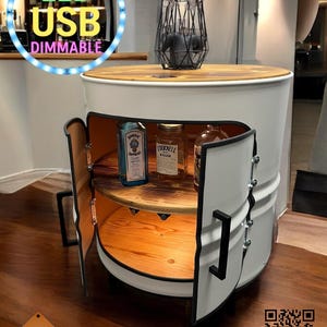 Table basse industrielle en fût de whisky | Meuble artisanal en fût de whisky | Décoration loft vintage, fût d'huile de 208 L recyclé | Cadeau unique | Bar