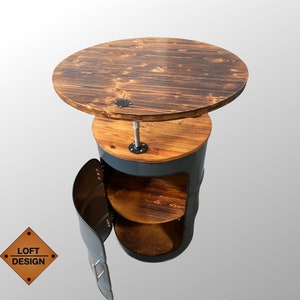 Barrel Fassmöbel Loftmöbel Stehtisch table Gift Geschenk Barrel Whisky shelf wood coffetable loop tafel plank Handarbeit Halloween bar Regal Bild 8