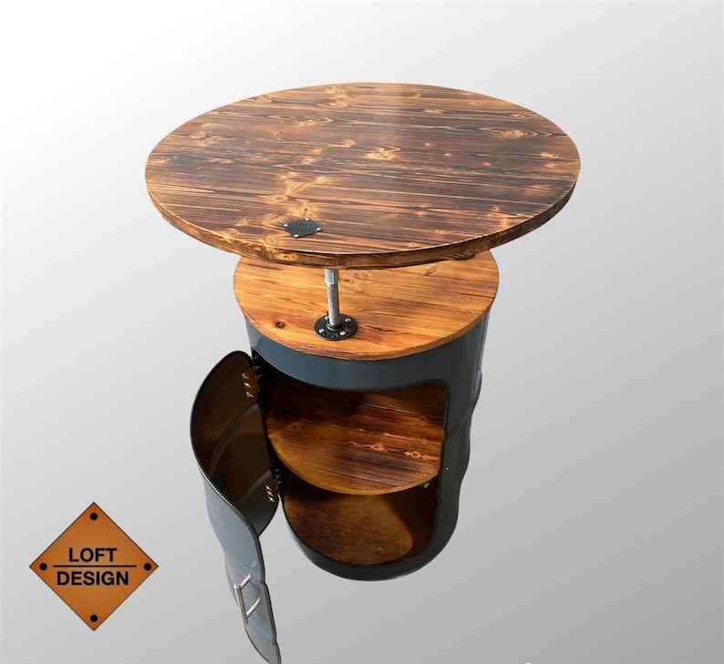 Barrel Fassmöbel Loftmöbel Stehtisch table Gift Geschenk Barrel Whisky shelf wood coffetable loop tafel plank Handarbeit Halloween bar Regal Bild 8