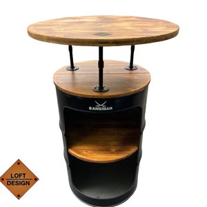 Barrel Fassmöbel Loftmöbel Stehtisch table Gift Geschenk Barrel Whisky shelf wood coffetable loop tafel plank Handarbeit Halloween bar Regal Schwarz RAL 9900