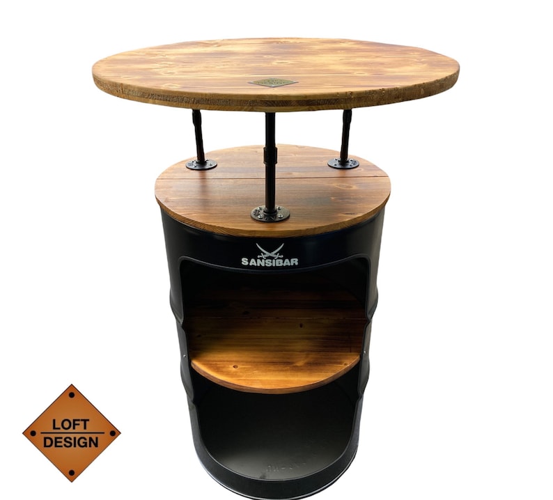 Barrel Fassmöbel Loftmöbel Stehtisch table Gift Geschenk Barrel Whisky shelf wood coffetable loop tafel plank Handarbeit Halloween bar Regal Schwarz RAL 9900