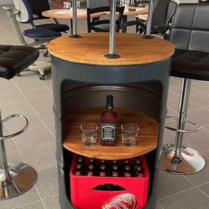 Barrel Fassmöbel Loftmöbel Stehtisch table Gift Geschenk Barrel Whisky shelf wood coffetable loop tafel plank Handarbeit Halloween bar Regal Anthrazit RAL 7016