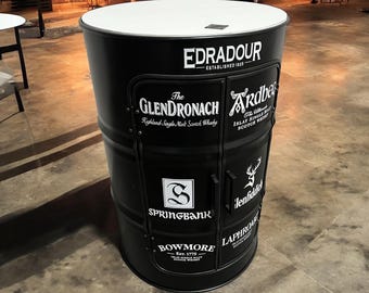 Oil drum minibar - usable as a bar cabinet, chest of drawers, shelf, standing table, table, with wood, barrel bar, sideboard, highboard, personalized metal bar