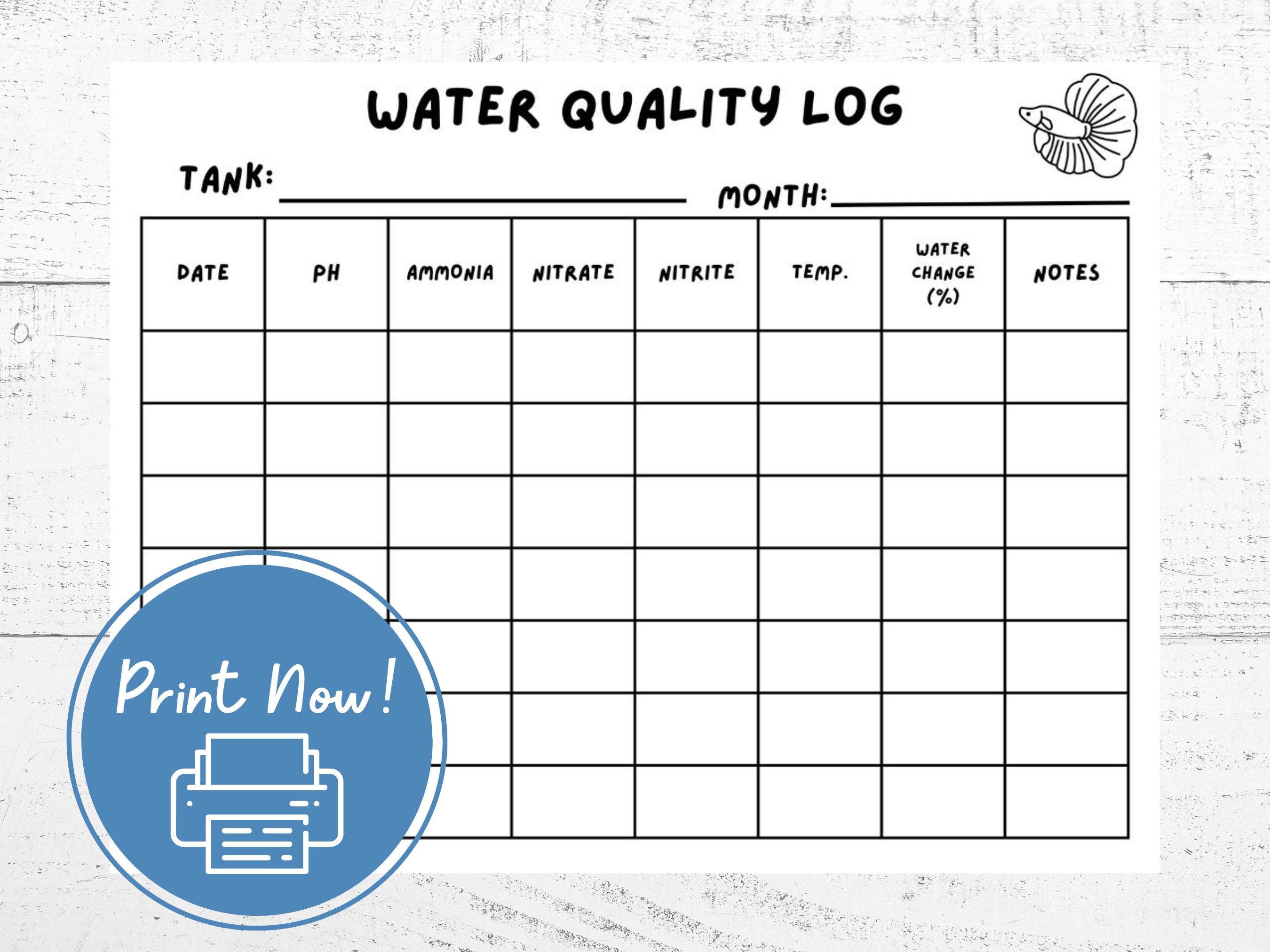 Fish Tank Water Quality Log/tracker - Etsy