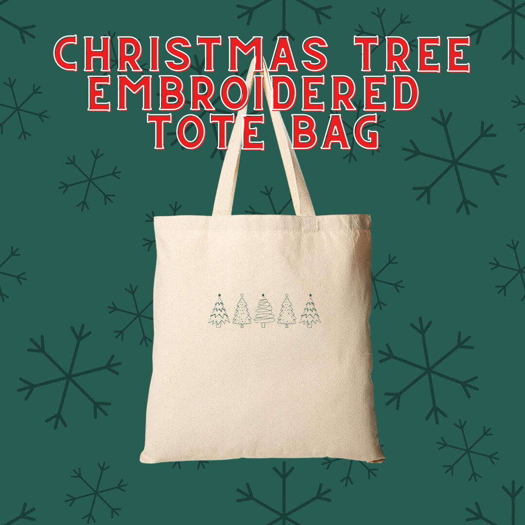 Christmas Trees Embroidered Tote Bag Etsy