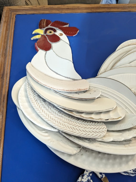 Ceramic Plate Mosaic Art White Rooster - Etsy