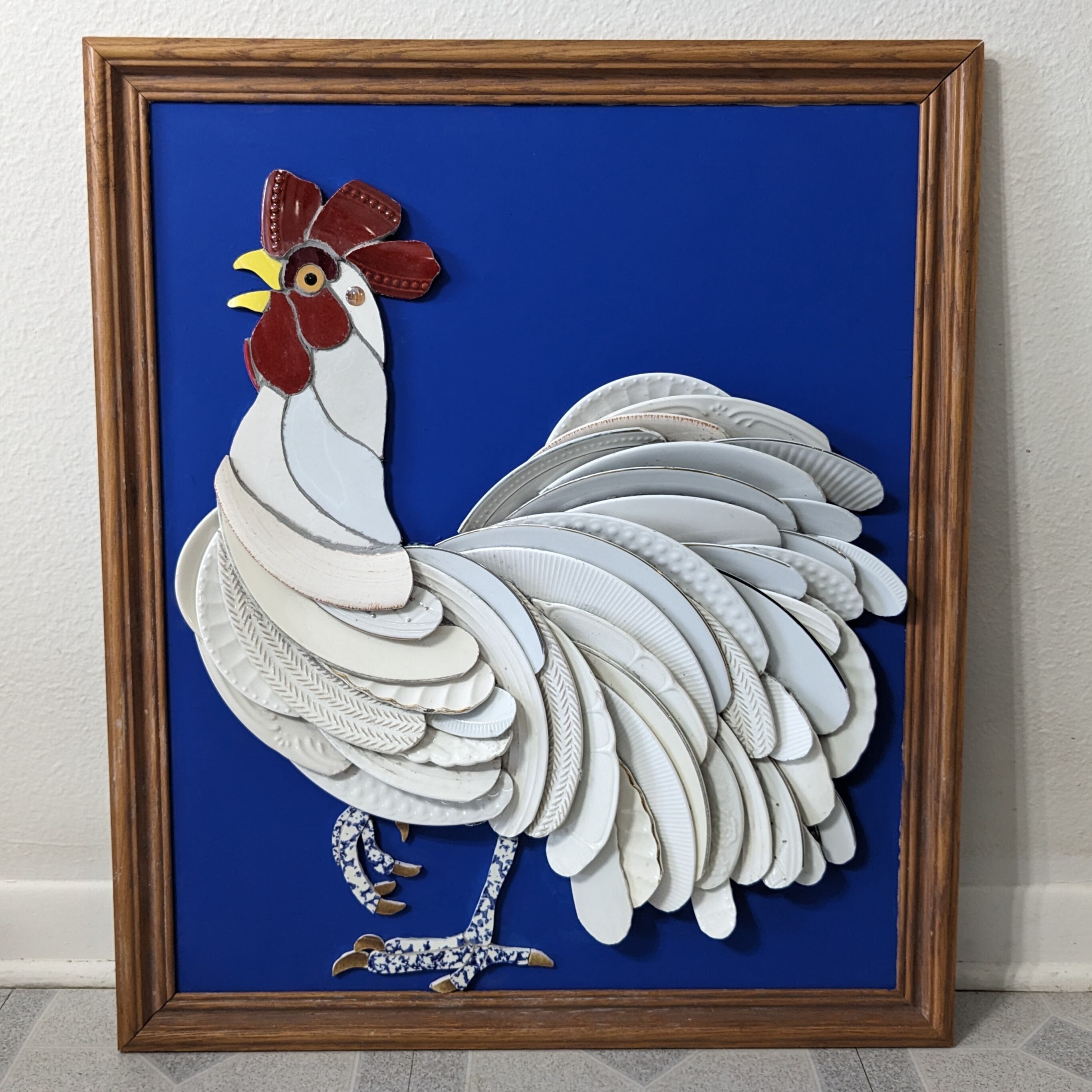 ✨鋳鉄製の鶏親子アートフレーム Ceramic Plate Mosaic Art White Rooster - Etsy