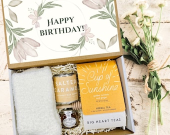 Happy Birthday Gift Box - Tea, Candle, Honey, and Cozy Socks - Unique Birthday Care Package for Her or Him - Celebrate in Comfort