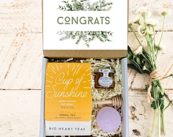 Congratulations Gift Box - Tea, Candle, Honey, and Cozy Socks - Perfect for New Job, Graduation, or Celebrations - Thoughtful Care Package