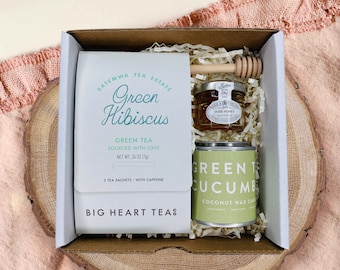 Herbal Tea Gift Box w/ Scented Candle, Honey, Honey Stick, Self-Care Gift Set for Relaxation, Cozy Nights, Thoughtful Gifts for Tea Lovers