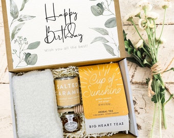 Happy Birthday Gift Box - Tea, Candle, Honey, and Cozy Socks - Unique Birthday Care Package for Her or Him - Celebrate in Comfort