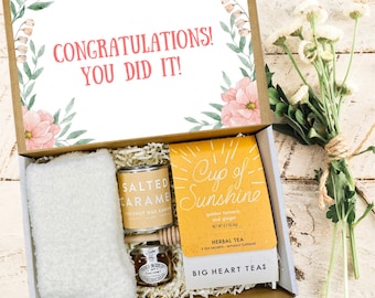 Congratulations Gift Box - Tea, Candle, Honey, and Cozy Socks - Perfect for New Job, Graduation, or Celebrations - Thoughtful Care Package