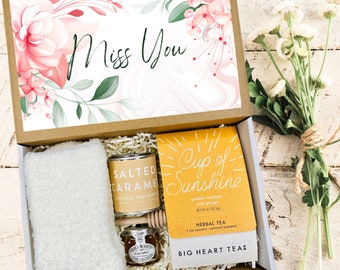 Miss You Gift Box - Thoughtful Care Package w/ Tea, Candle, Honey, Cozy Socks - Perfect Long Distance Comfort Gift for Friends & Loved Ones