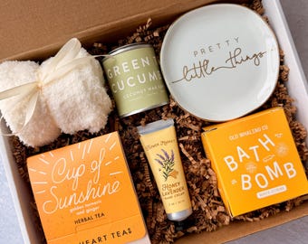 Sunshine Gift Box, Thank You Gift Set, Tea Lover Gift Basket, Long Distance Gifts For Her, Friendship Spa Set, Cozy Sunshine Tea Set