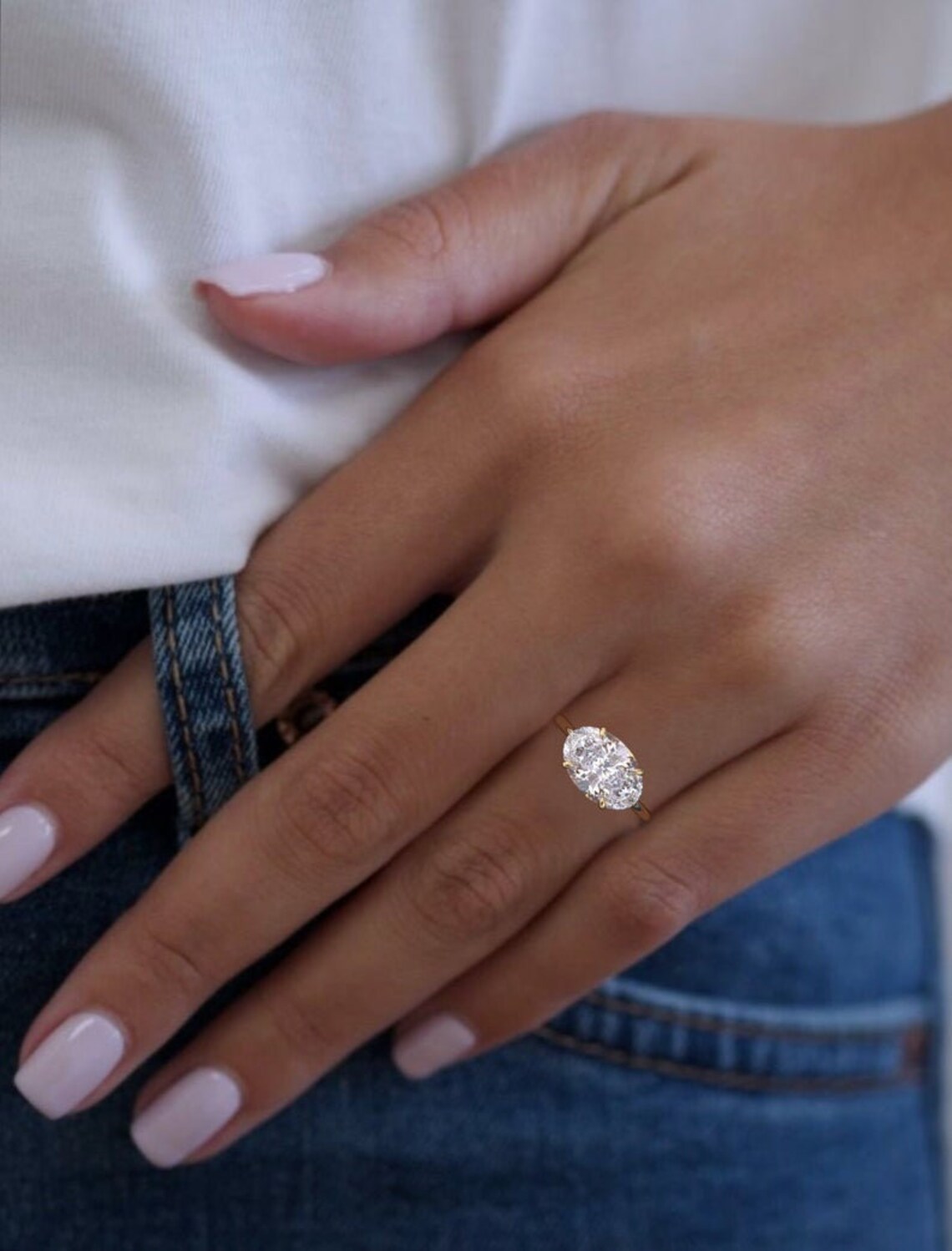 East west oval engagement ring 4 prong horizontal oval 3 carat Etsy