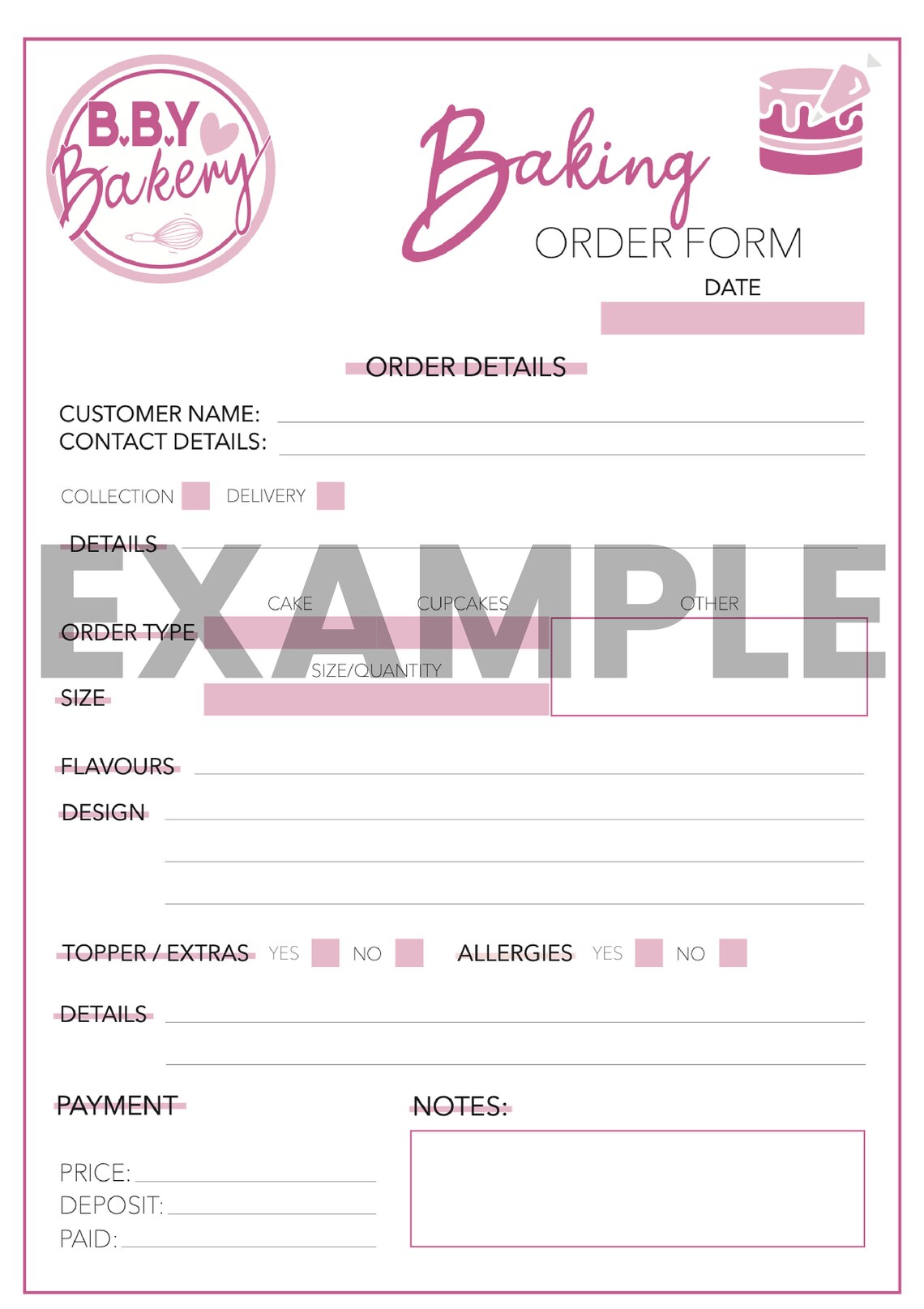 Digital & Printable Baking Order Form Etsy