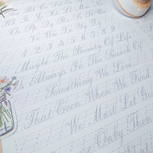 Hojas de práctica guiada de caligrafía Copperplate / Tamaño carta (EE. UU.) + A4, 8 páginas / Boda, Letras / Trazos, Mayúsculas, Minúsculas / Despedida