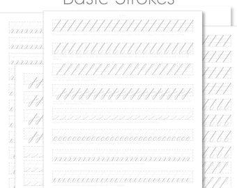 Copperplate Basic Strokes Guided Practice Sheets Calligraphy | US Letter + A4, Beginner, Advanced Level | 6 Pages | Farewell