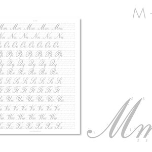 Copperplate Calligraphy Guided Practice Sheets | US Letter + A4, 8 Pages | Wedding, Letters | Strokes, Uppercase, Lowercase | Farewell image 7
