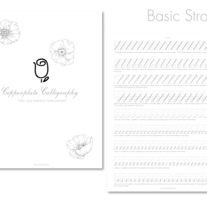 Copperplate Calligraphy Guided Practice Sheets | US Letter + A4, 8 Pages | Wedding, Letters | Strokes, Uppercase, Lowercase | Farewell image 5