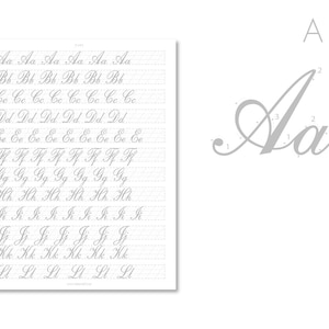 Copperplate Calligraphy Guided Practice Sheets | US Letter + A4, 8 Pages | Wedding, Letters | Strokes, Uppercase, Lowercase | Farewell image 6