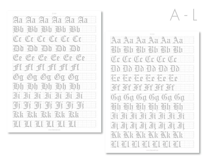 Old English, Gothic, Blackletter, Graffiti, Shakespearean | Calligraphy Guided Practice Sheets | US Letter + A4 | 13 Pages | Farewell image 3